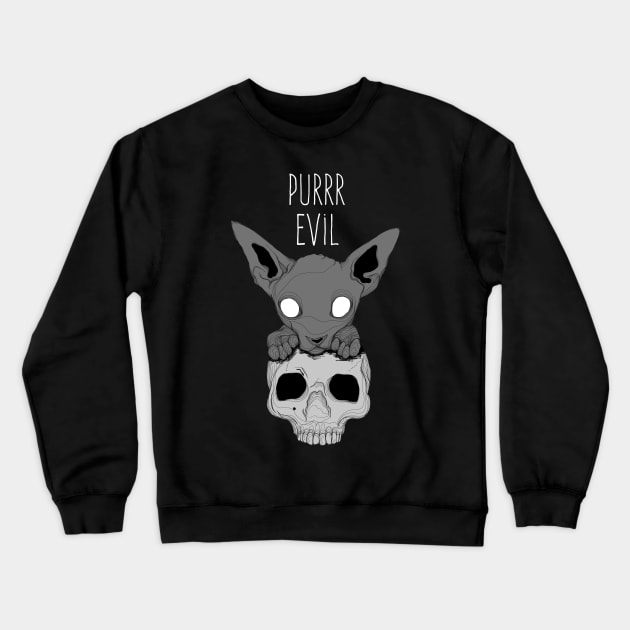 Pure Evil cat on Skull Crewneck Sweatshirt by Jess Adams